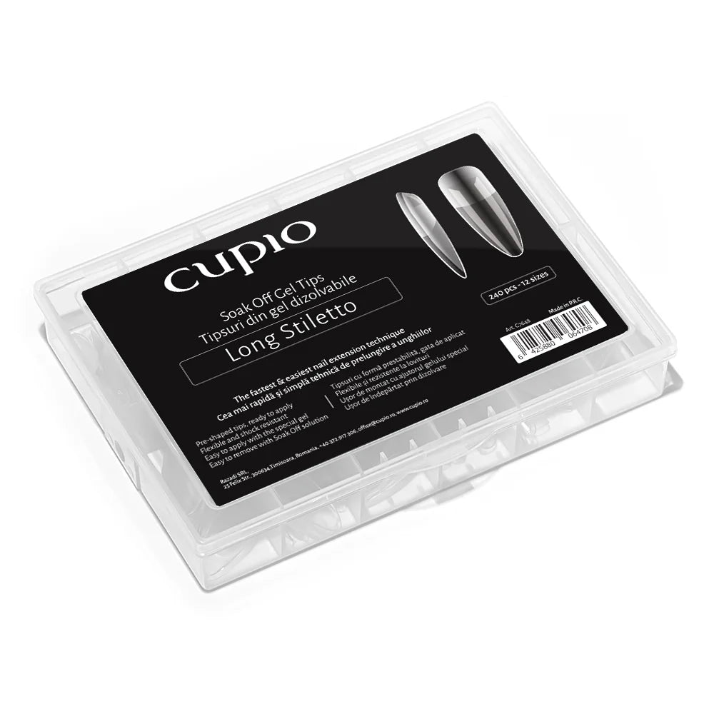 Tips Full Nail Disolubles Cupio - Set 240pcs LONG STILETTO
