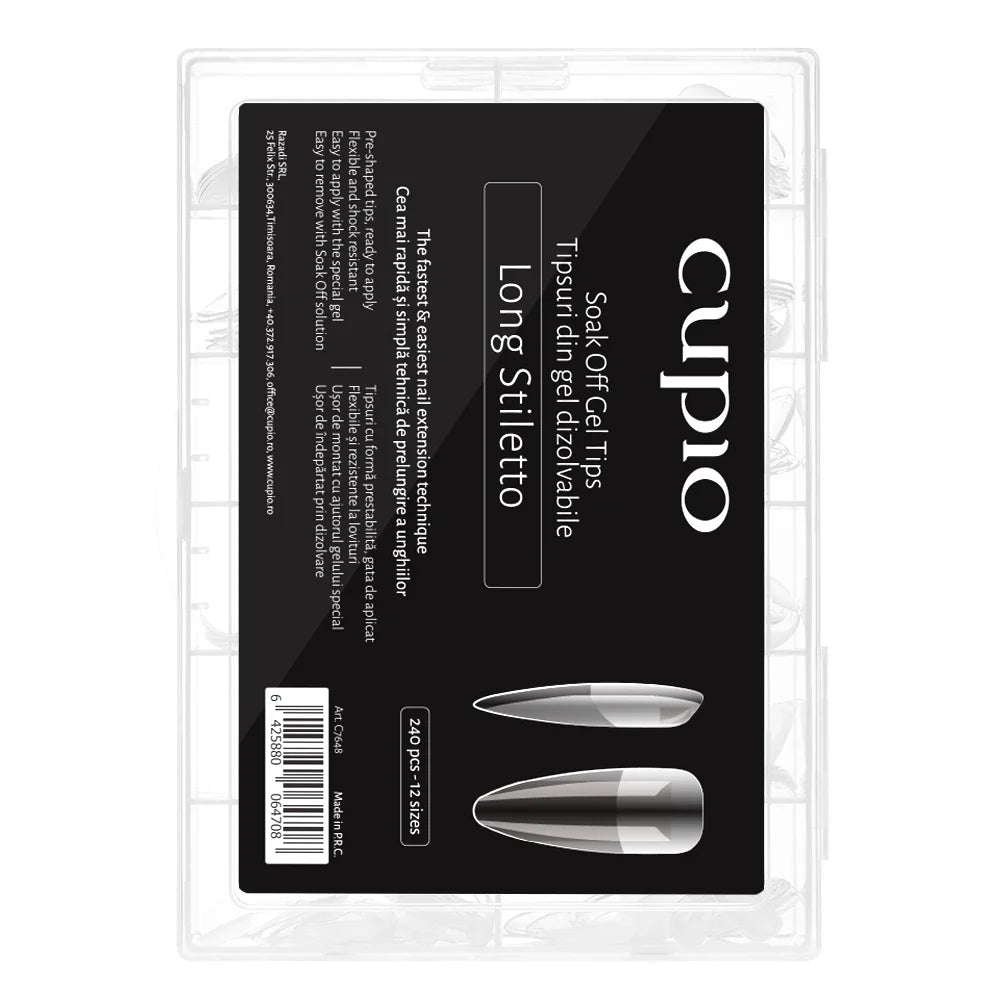Tips Full Nail Disolubles Cupio - Set 240pcs LONG STILETTO